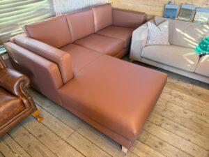 Prototype corner sofa in Vele Copper Brown leather